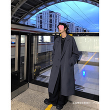 男装中长款帅气英伦痞帅韩版男生过膝长款双排扣超长外套风衣