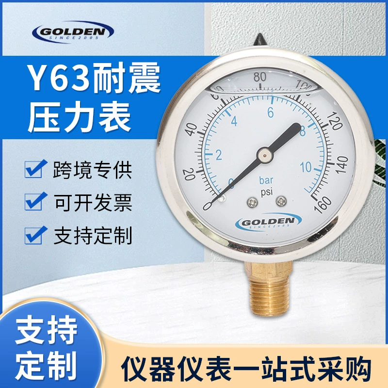 Y63 ударопрочный манометр 0-10 бар манометр для чистящей машины маслонаполненный цифровой прецизионный манометр трансграничная поставка