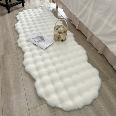 Car Carpet Girl's Bedside Bubble Plush Floor Mat - white-thick-bubble-velvet-60150cm-round-at-both-ends