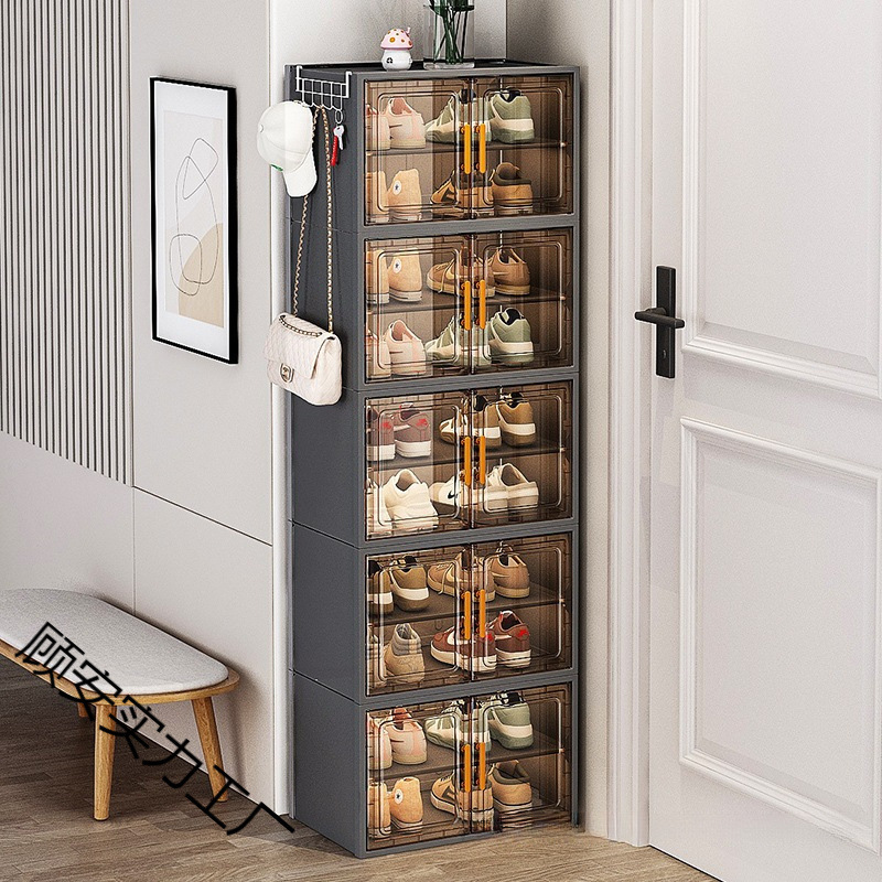Shoe Cabinet Storage Cabinet Integrated Wall-Mounted Home Indoor Multi-Layer Entrance Door Small Narrow Shoe Shelf Transparent Shoe Box Artifact