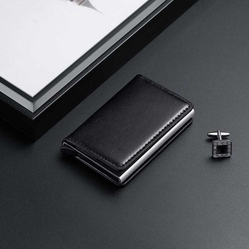 Fibra de carbono RFID cepillo antirrobo auto pop-up tarjeta de crédito ultra delgada tarjeta de metal cartera multi-tarjeta para hombres