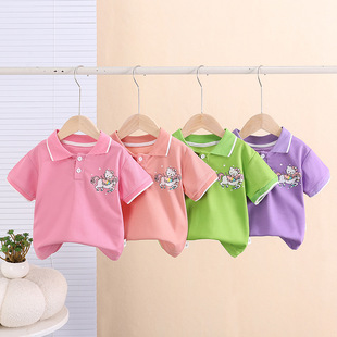Girls Summer Clothes 2025 New Style Girls Short-Sleeved T-Shirts Fashionable Tops Polo Shirts