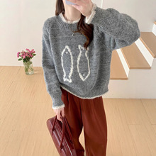 韩系圆领提花小鱼针织衫毛衣女装秋冬新款潮流百搭柔软氛围感上衣