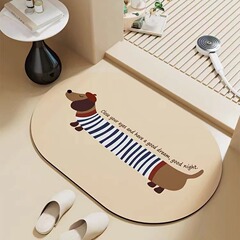 ダックスフント犬楕円形珪藻泥吸収性フロアマット浴室滑り止めマット浴室ドアマットプリントカーペット