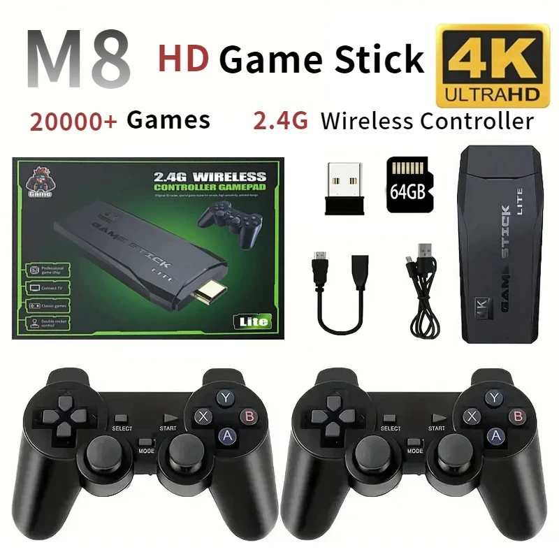 M8 Classic Retro Wireless Video Game Box 4K Console 64GB 20000 Game Classic Wireless Controller