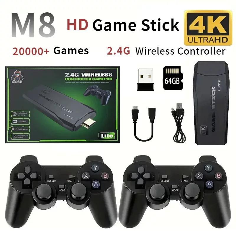 M8 Classic Retro Wireless Video Game Box 4K Console 64GB 20000 Game Classic Wireless Controller