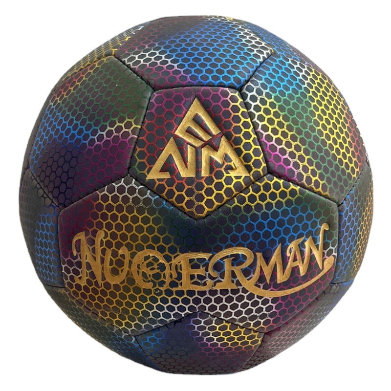 Balón de fútbol reflectante de PU cosido a máquina del fabricante, tamaño 5, para entrenamiento y competición en césped, balón de fútbol de goma luminoso de colores para adultos, venta al por mayor