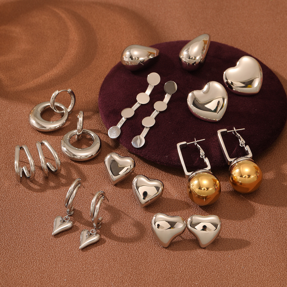 15g Weight 1 Pair Simple Style Heart Shape Mixed Metal 304 Stainless Steel 18K Gold Plated Drop Earrings Ear Studs