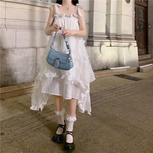 白裙子ins仙的白色连衣裙女新款设计感小众仙气不规则吊带裙子夏