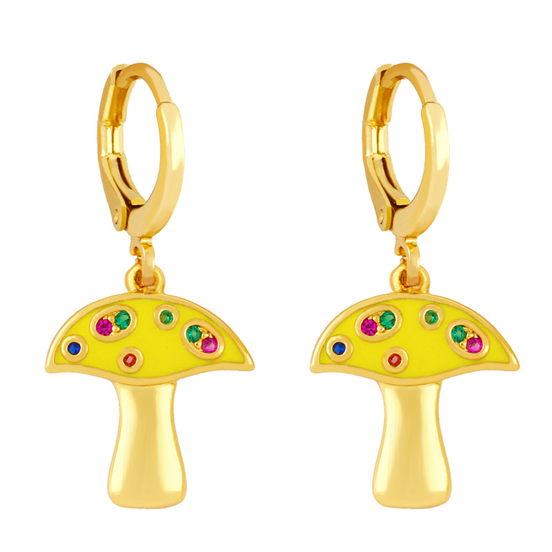 As Ornament European And American Ins Simple Cute Mori Style Small Mushroom Eardrops Colorful Zircon Dripping Mushroom Earrings Erx50 display picture 6