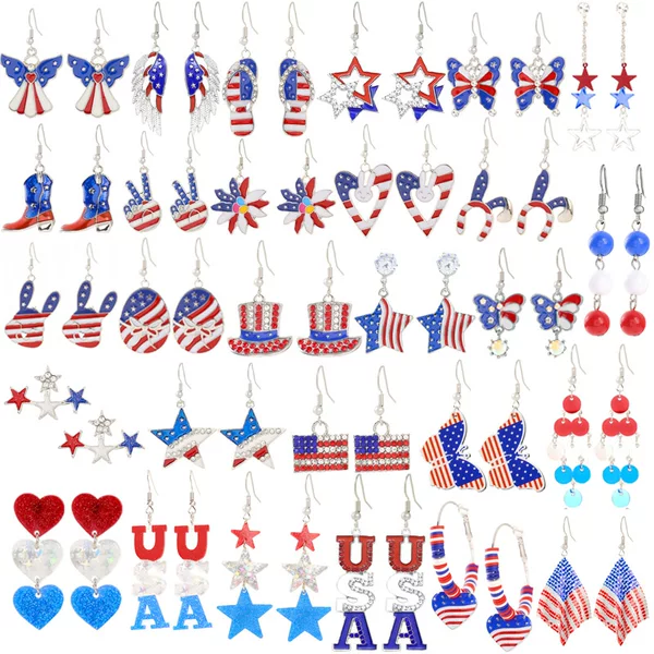 Amazon Independence Day Earrings Usa Wings Butterfly Diamond-Encrusted Boots Alloy Oil-Drip Pendant Earrings Wholesale