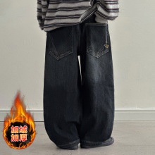 男童加绒牛仔裤秋冬款2025新款儿童冬季一体绒加厚裤子大男孩冬装