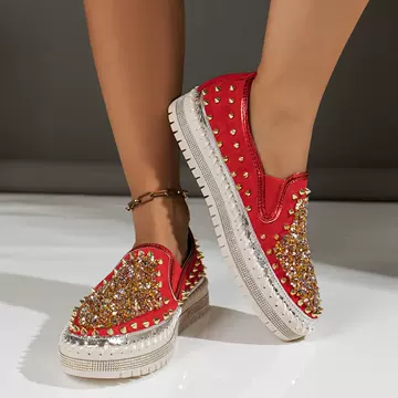 Pregnant women's shoes spring and autumn outdoor wear 2023 new Rivet casual all-match slip-on flat shoes sequins - ShopShipShake