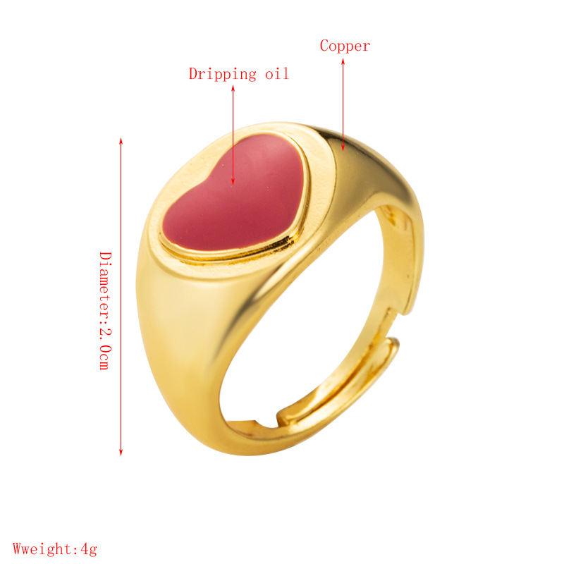 Ins Style European And American Fashion Copper Plating 18k Gold Colorful Oil Necklace Hip Hop Style Personality Heart Shaped Love Ring Female Adjustable display picture 1