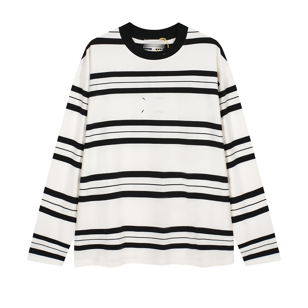 mm6 marca de moda americana de cuello redondo rayas camiseta de manga larga pareja suelta camiseta de base universal camiseta de manga larga color contrastante