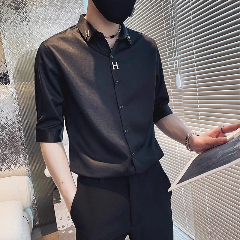 Spring and Summer Men's Shirts with Three-Quarter Sleeves, Ice Silk Trousers, Solid Color Suits, Trendy Shirts, Stylish Two-Piece Sets Spring and Summer Men's Shirts with Three-Quarter Sleeves, Ice Silk Trousers, Solid Color Suits, Trendy Shirts, Stylish Two-Piece Sets