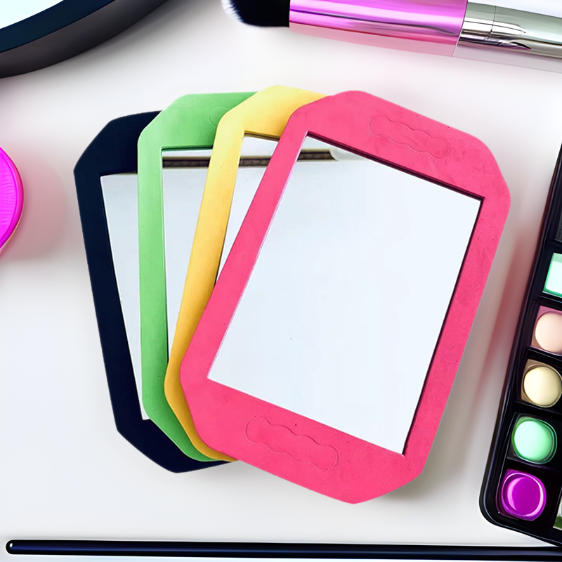 创意高清EVA镜子印图案塑料手持镜理发店用便携式大号理发化妆镜