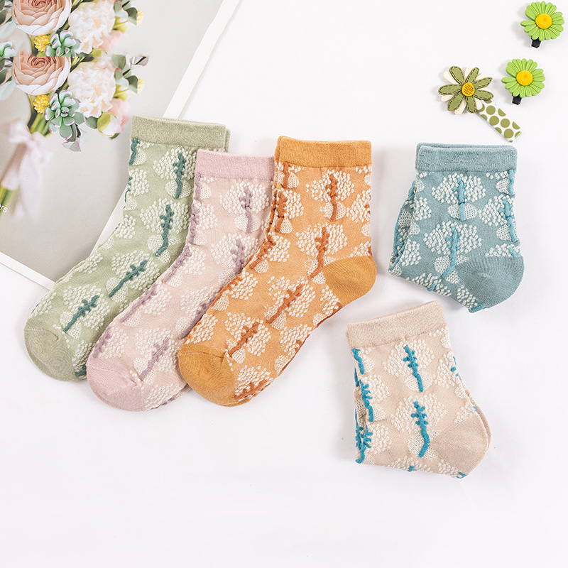 three-dimensional lace combed cotton socks 5-pairs NSASW74722