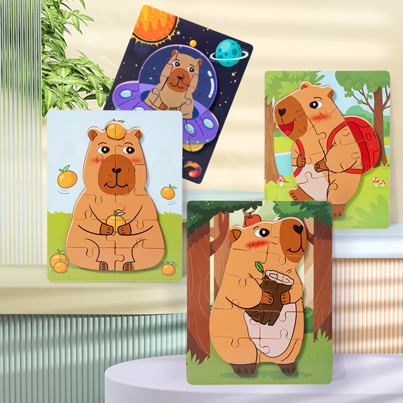 Cpc ce niños madera capibara rompecabezas dibujos animados rompecabezas de animales jardín de infantes bebé educación temprana juguetes educativos