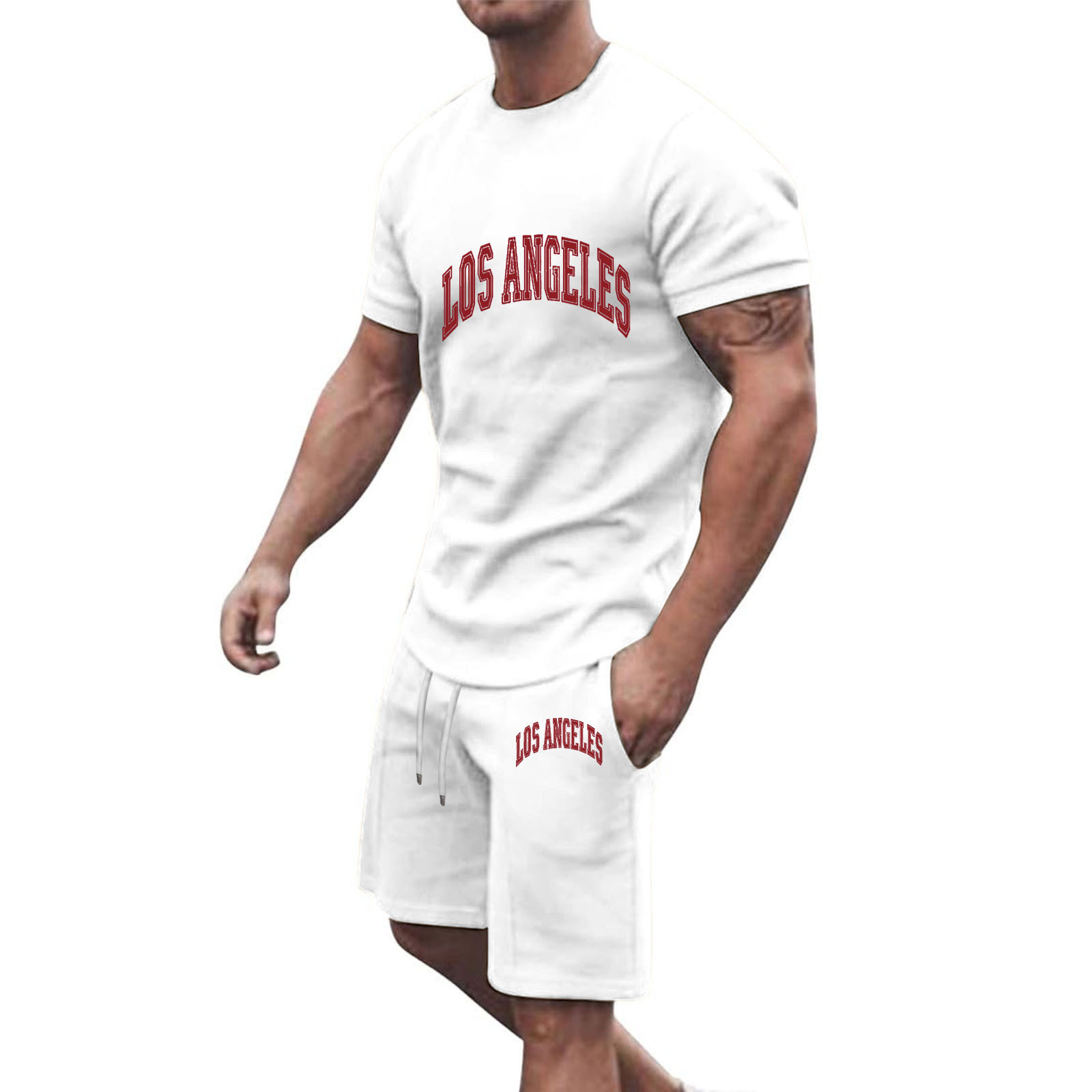 2024新款亚马逊爆款男士夏季时尚多色短袖短裤运动休闲套装现货