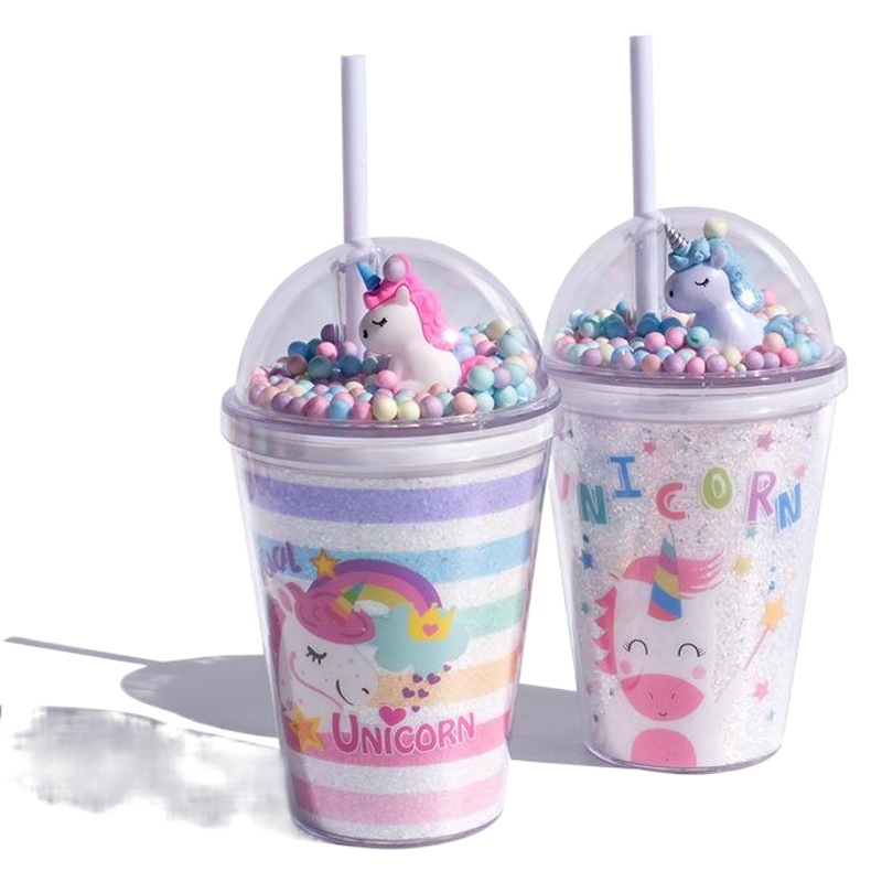 Girlwill-unicornio de plástico Taza de agua Taza de paja de verano Taza Roja Neta femenina lindo creativo taza de regalo