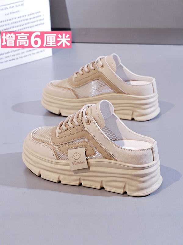 Summer thick-soled height-increasing slip-on mesh dad shoes for women 2026 new heelless sports casual shoes breathable mesh shoes