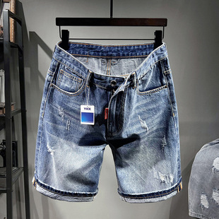 5502 | Large size men's summer new denim shorts men's simple loose plus fat increase cotton five-point pants