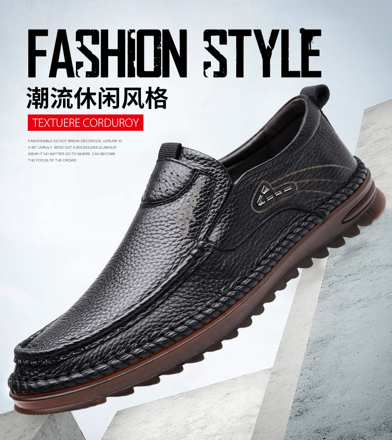 Giày lười nam da bò lớp đầu mềm, đế bằng chống trượt, form rộng cỡ lớn — Kaki, Màu trắng, Màu đen chi tiết 3