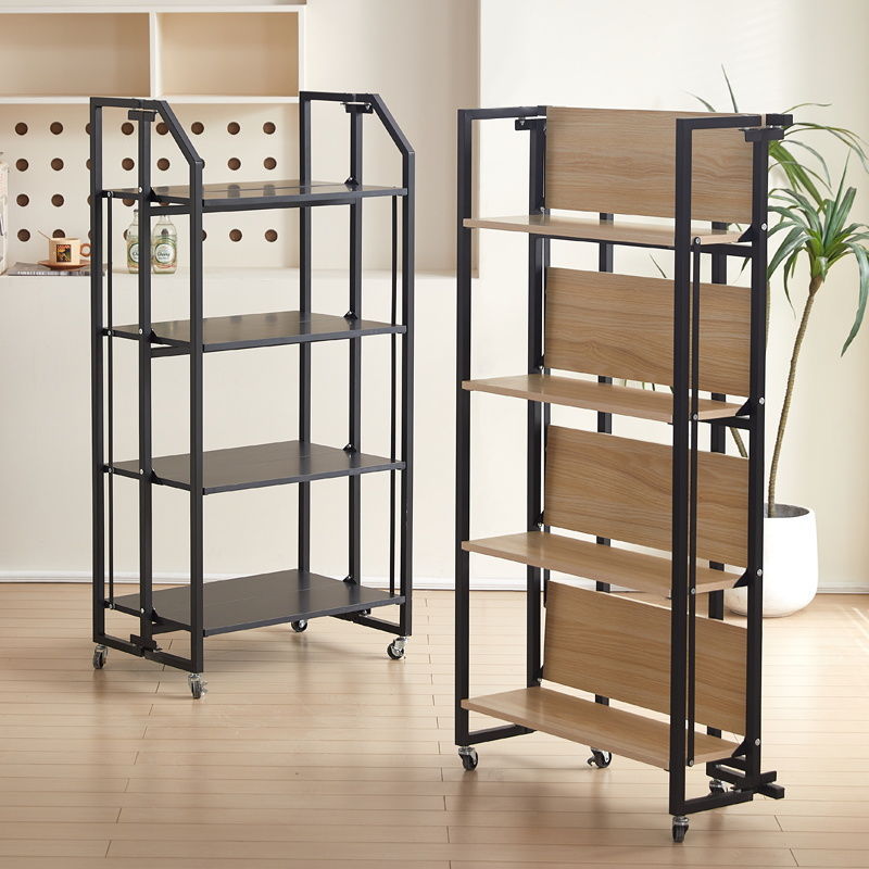 Rack de almacenamiento plegable de cuatro capas sin instalación con deflector cocina balcón estudio merienda olla libro de almacenamiento rack