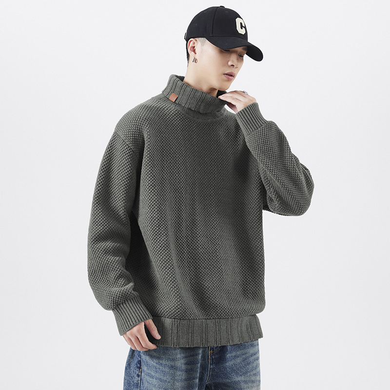 American fashion brand turtleneck sweater men's autumn and winter loose casual sweater solid color retro long sleeve sweater men's and women's