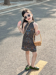 Ladie's Chinese Style Cheongsam Summer Dress Ethnic Style Peacock Feather Embroidered Beaded Improved Dress Sleeveless Cheongsam Dress