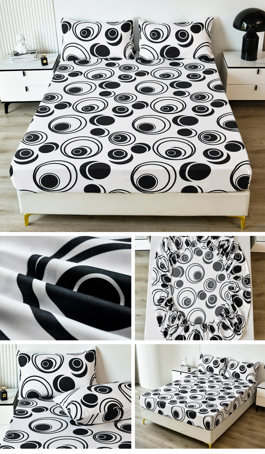 Einzelkissen-Spannbetttuch-Matratzenschutzbezug, 90 g gebürstete Mikrofaser, dreiteiliges Set_voghion.com