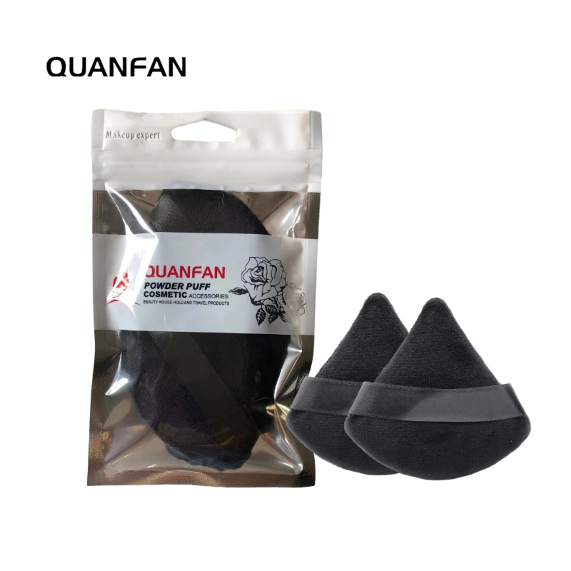 Nuevo triángulo negro soplo de polvo seco en forma de abanico de soplo de maquillaje soplo de polvo de miel mojado y seco herramientas de maquillaje de doble uso transfronterizo exclusivo