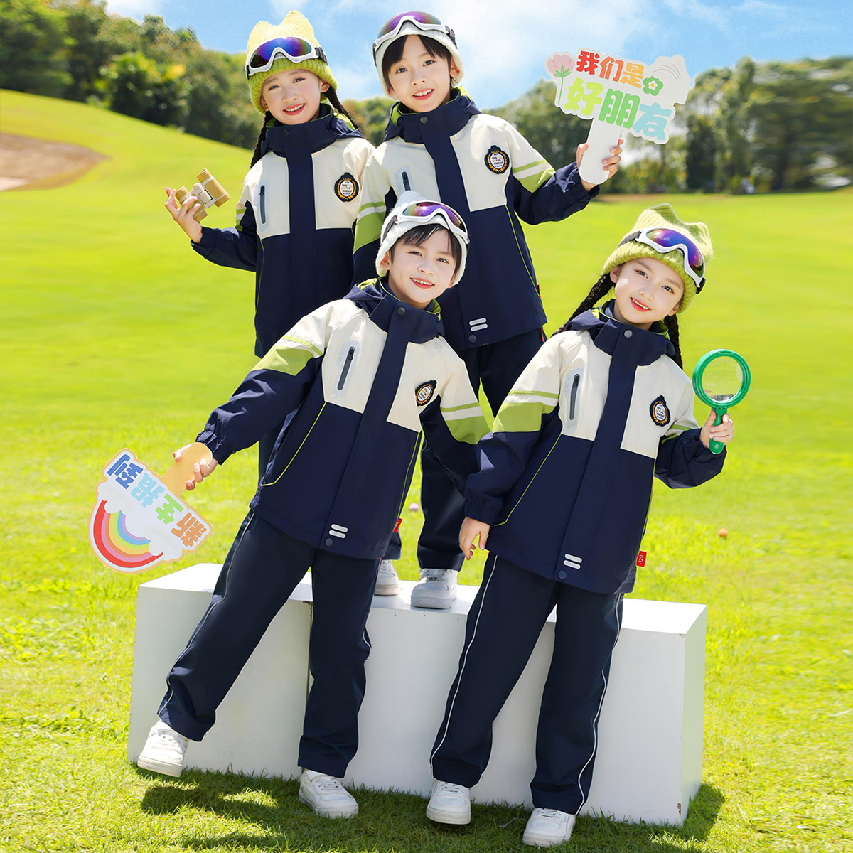 초등학생을위한 교복 3 대 1 어린이 수업 옷 봄과 가을 옷 겨울 두꺼운 1 학년 유치원 정원 옷