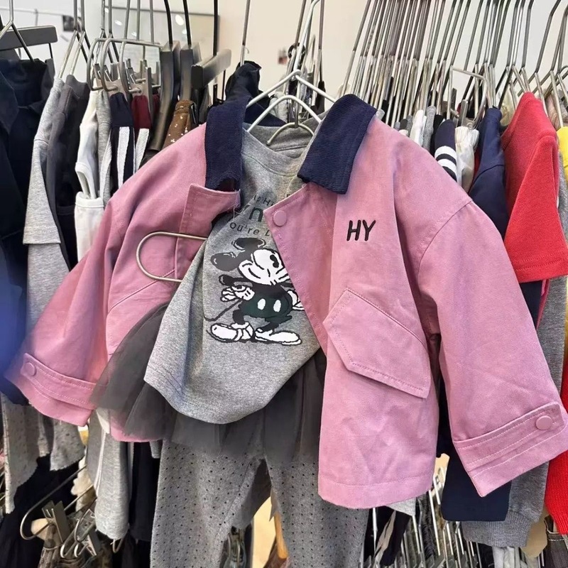 女童洋气时髦韩版棉布外套2025春秋装新款儿童撞色领上衣夹克爆款|undefined