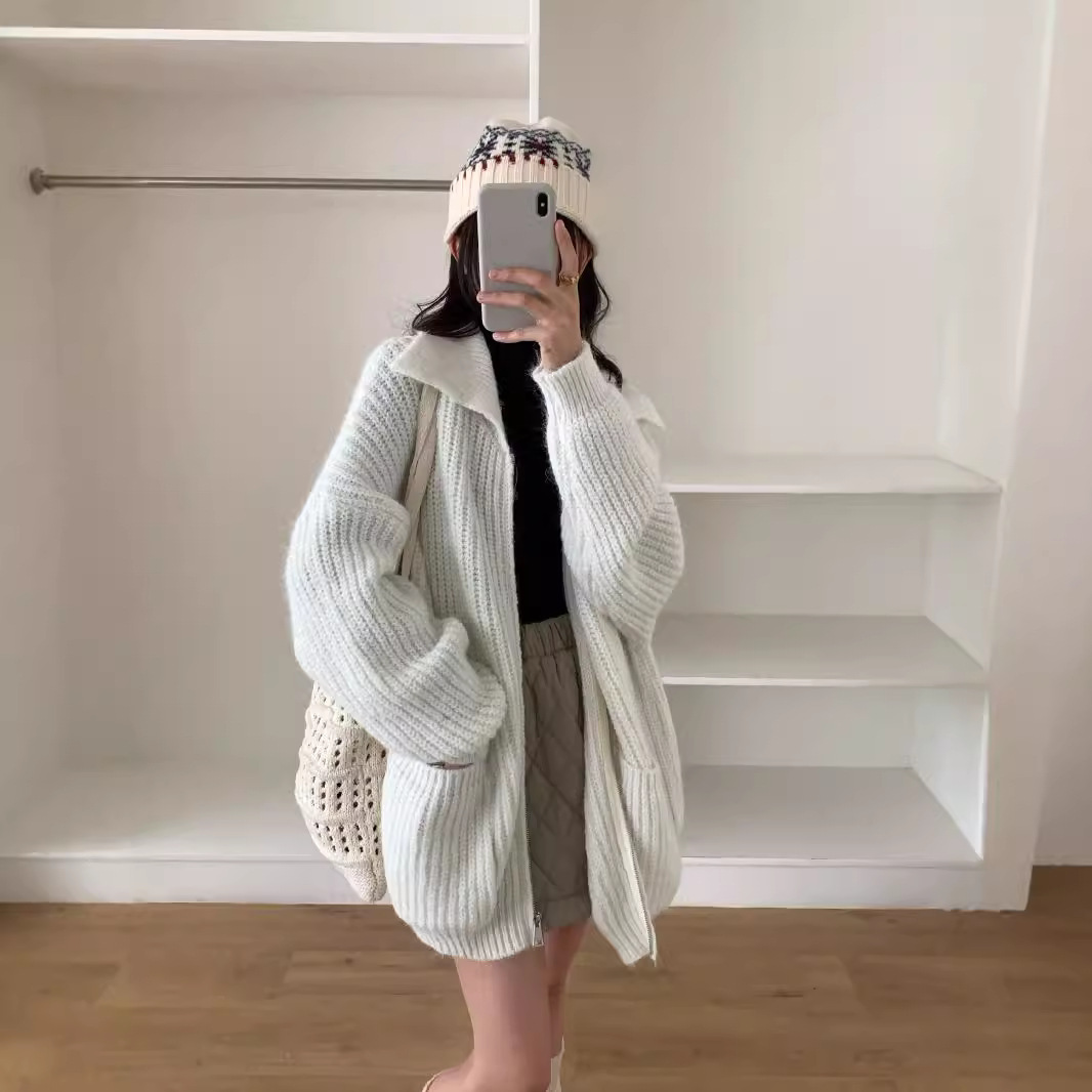 24 invierno Puyuan otoño invierno con cremallera suéter Cardigan 2024 nuevo estilo gris image 5