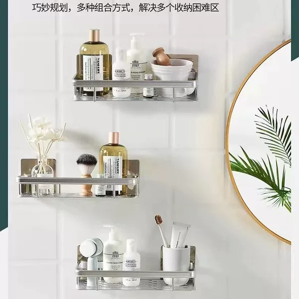 Kitchen and Bathroom Storage Multi-Layer Shelf Space Aluminum Punch-Free Shelf Washbasin Storage Wall-Mounted Shelf