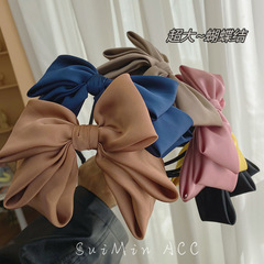 韓版簡約超大蝴蝶結細邊發箍高顱頂細邊頭箍緞面洗臉發窟質感髮飾