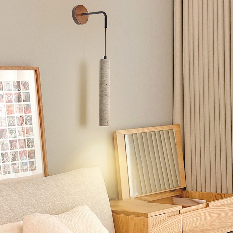 Salón de estar retro dormitorio pared de fondo de piedra línea colgante de nuez línea residencial tranquila nuez fondo de cama pared cabecera