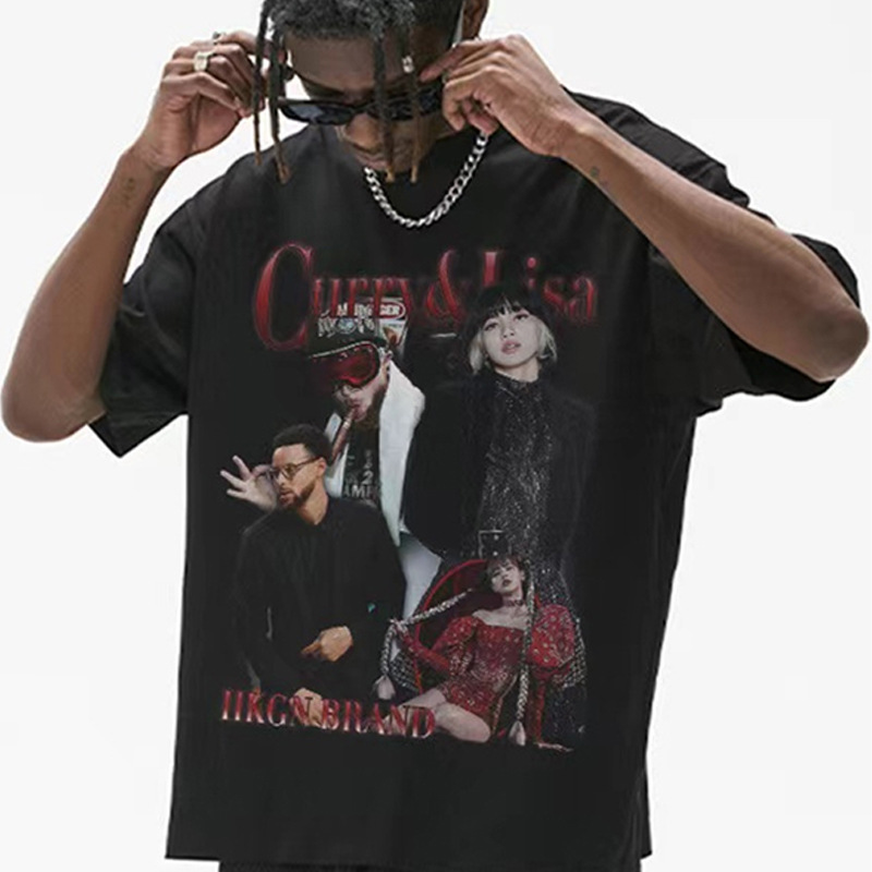 Star short sleeve American style retro distressed washed T-shirt male Curry Paul George Rose loose half sleeve fashion Star short sleeve American style retro distressed washed T-shirt male Curry Paul George Rose loose half sleeve fashion