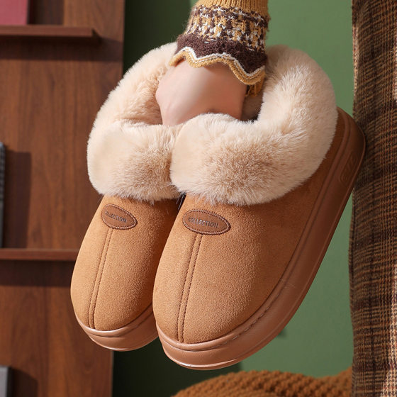 Thickened bottom snow boots winter warm cotton slippers female lovers home indoor and outdoor wear waterproof non-slip wool cotton shoes