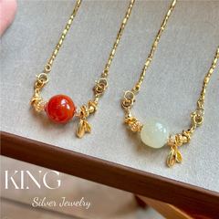 应是风骨色 | S925银镀金南红晴水和田玉可拆卸新中式纯银项链