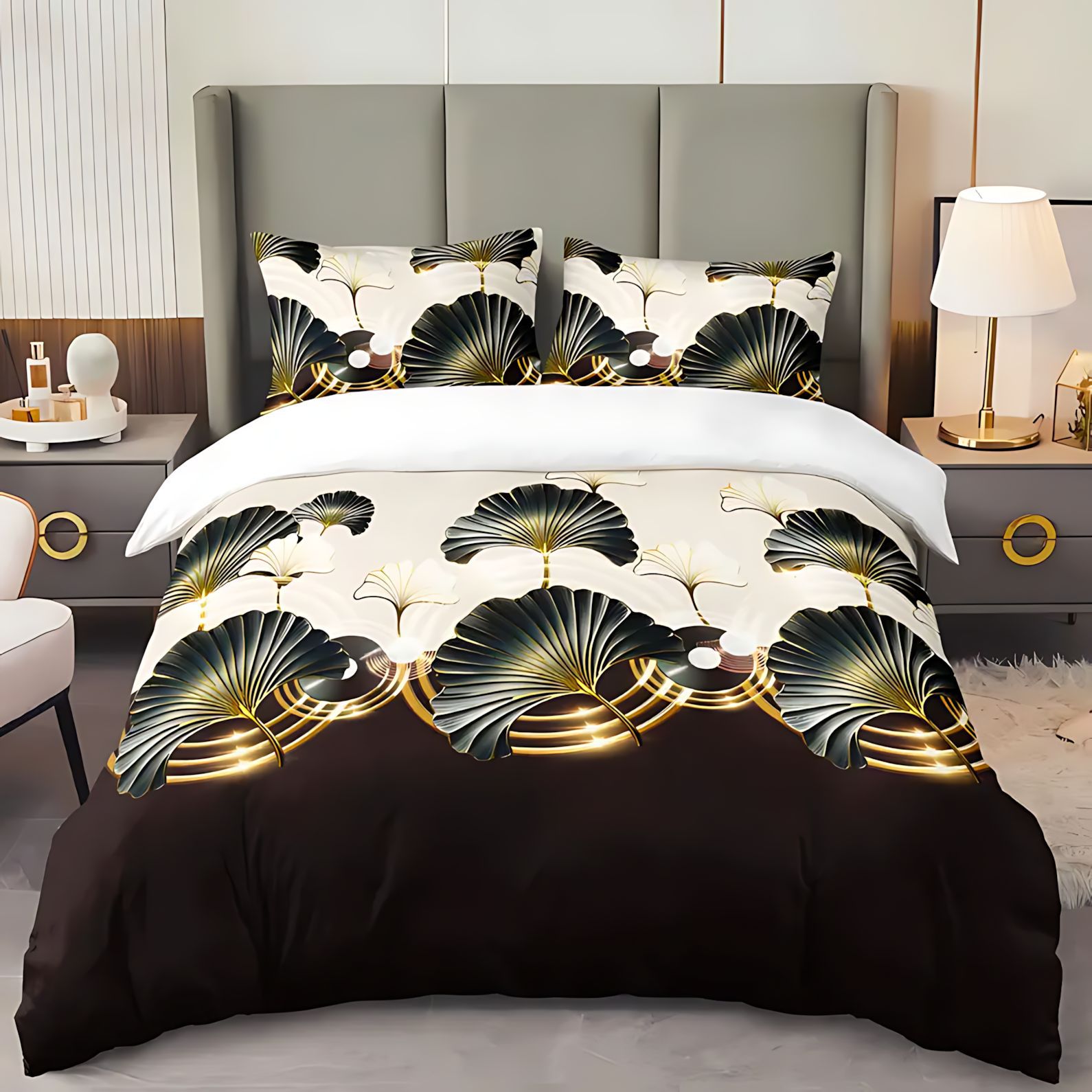 TUME / JIT transfronterizo de alta calidad Ginkgo biloba textura 3D HD impresión digital colcha colcha