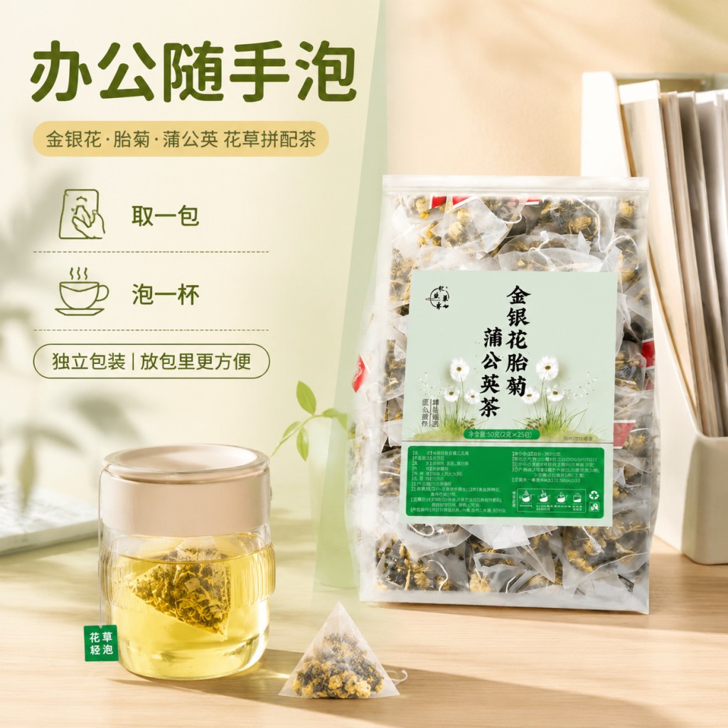 Honeysuckle Chrysanthemum Jasmine Herbal Tea Bags 50g 25 Pyramid Sachets Sugar Free Hot Brew specifications