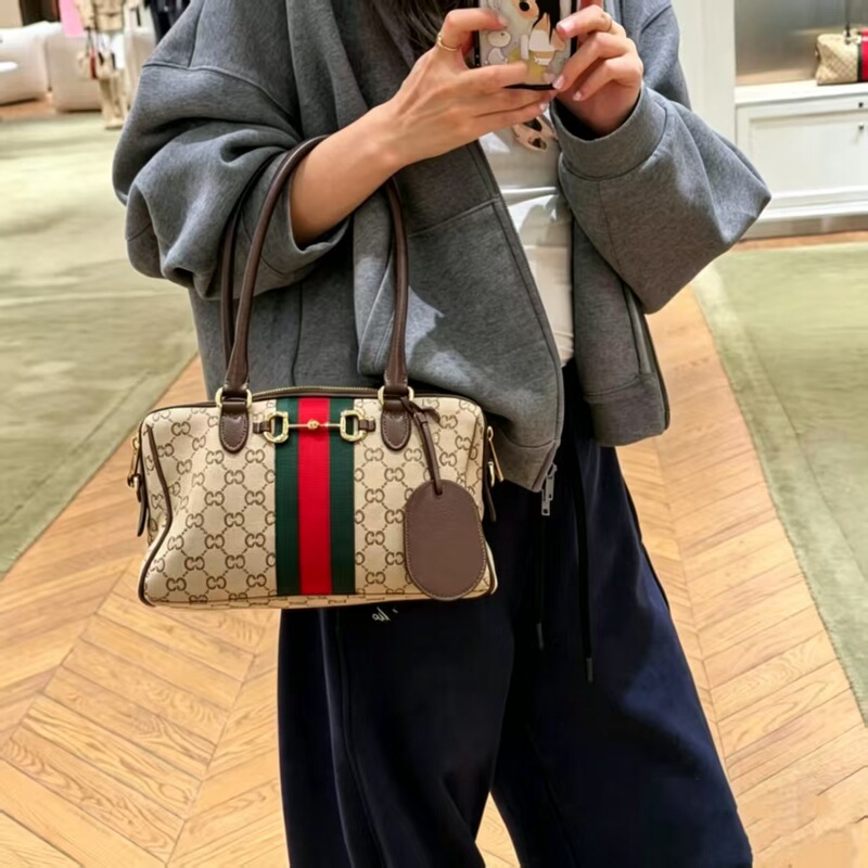 Medium-Sized Handbag g Brand Boston Ophidia Series Single Shoulder Crossbody Bag Velvet Leather Monogram Handbag Underarm Bag Medium-Sized Handbag g Brand Boston Ophidia Series Single Shoulder Crossbody Bag Velvet Leather Monogram Handbag Underarm Bag