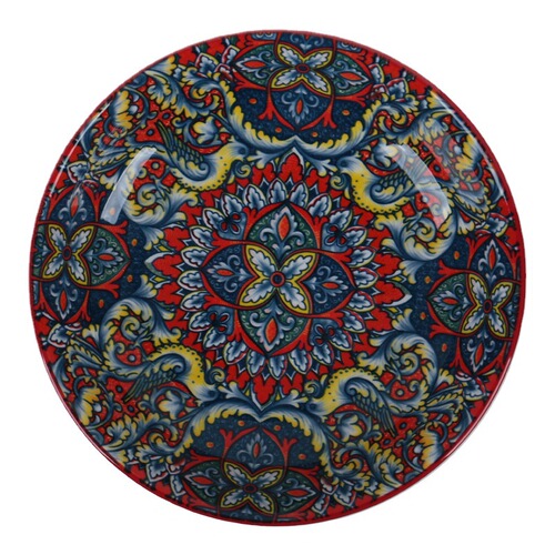 Selected Bohemian-style deep red ceramic tableware, exotic underglaze painted plate with handle, rice bowl, tree pattern soup bowl