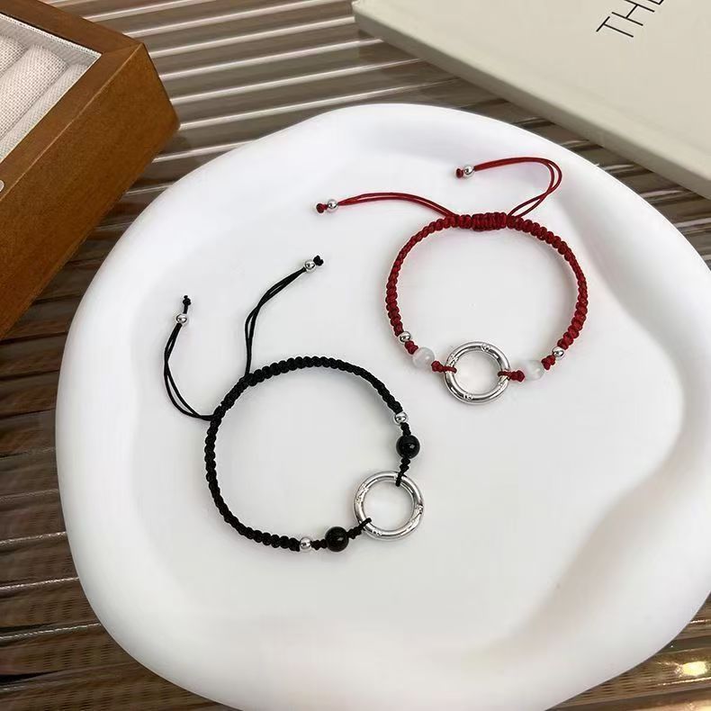 Chinese Style Student Trend 2025 New Safety Buckle Landing Lotus Good Luck Red Rope Bracelet Female Niche Design