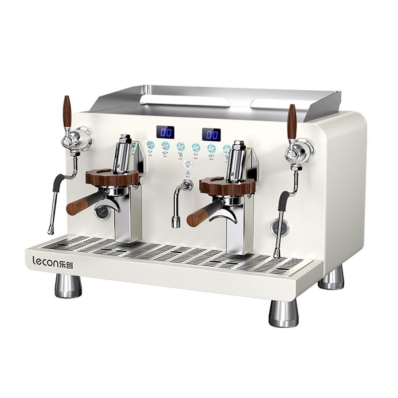 Máquina de café comercial Lechuang semiautomática italiana de doble cabeza de visualización digital comercial auto-preimpregnación máquina de café de vapor de alta presión