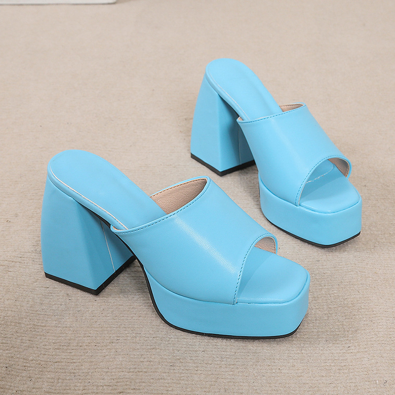 EBay foreign trade sandals 2022 spring new style square head solid color thick heel sandals women's European and American women's large women's shoes