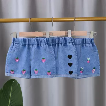 Girls denim shorts in the summer fashionable children's jeans girls thin pants children baby elastic wear - ShopShipShake